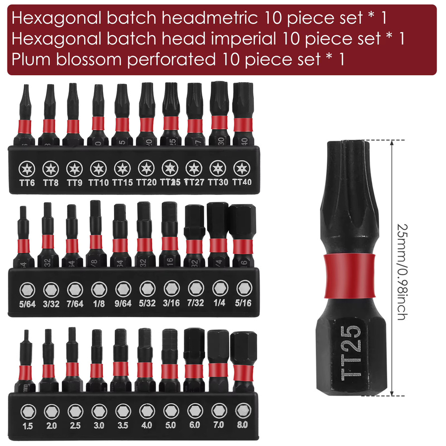 30-teiliges Set magnetische Sechskant-Schraubendreher-Bits von Toorise aus Edelstahl in 25 mm, 50 mm und 100 mm für Reparaturarbeiten - Bild 3