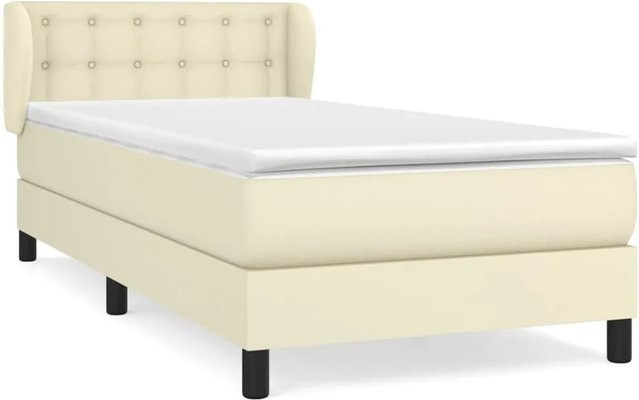 vidaXL Boxspringbett mit Matratze in Beige aus Kunstleder und Stoff, Hybrid-Modell mit Taschenfederkern, B/T: 90 x 200 cm - Bild 1