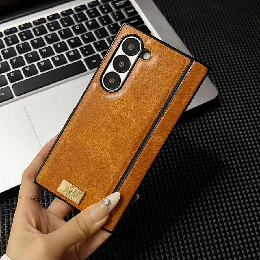 Retro Leder Hartschale Handyhülle für Samsung Galaxy Z Fold 7 6 5 4 mit Scharnierschutz in Schwarz - Bild 3