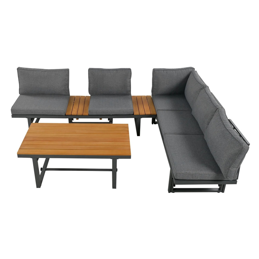 okwish Gartenmöbel-Set aus Akazienholz und Eisen in Grau mit verstellbarer Rückenlehne und verstellbarem Tisch - Bild 2