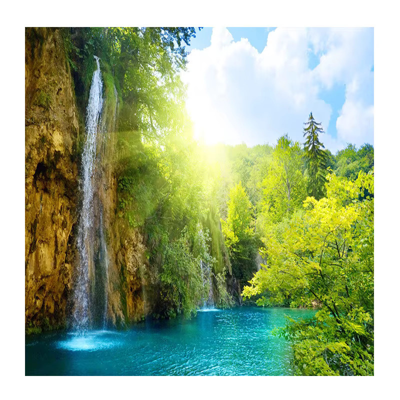 3D-Fototapete Wasserfall-Landschaft mit See-Motiv in Multicolour für dein Wohnzimmer oder Schlafzimmer - Bild 4