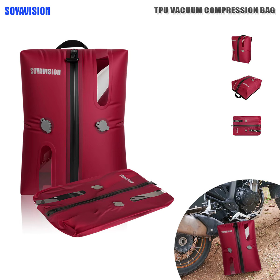 SOYAVISION Vakuum-Kompressionsbeutel aus TPU in Rot, platzsparende Vakuum-Reisetasche mit Schnellverschlussventilen, Breite: 45 cm - Bild 4