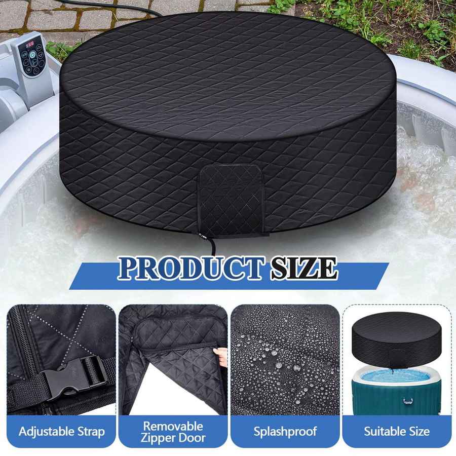 Isolierte Whirlpool-Abdeckung für runde aufblasbare Spas, wasserdichte Winter-Pool-Abdeckung in Schwarz - Bild 4
