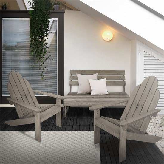 ECD Germany 3-teiliges Gartenmöbel Set aus Massivholz Tanne in Grau ML-Design bestehend aus einer 3-Sitzer Gartenbank mit B/T/H: 120 x 70 x 76,5 cm und zwei Adirondack Gartenstühlen mit B/T/H: 70 x 89 x 92,5 cm - Bild 1