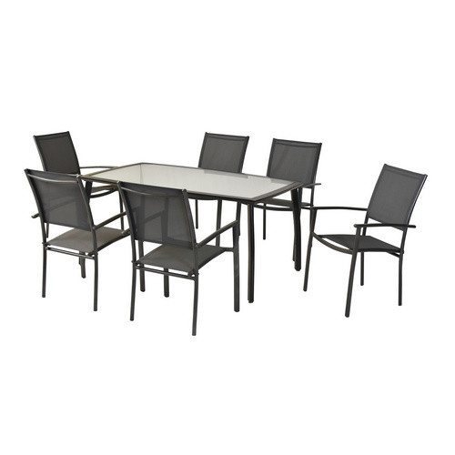 Merxx Milano Gartenmöbel-Set 7-teilig aus Aluminium in Grau mit Glastisch, B/T/H: 150 x 90 x 74 cm - Bild 3