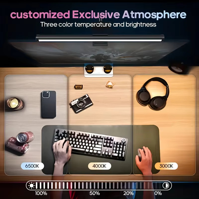 NOVEYEE RGB LED-Monitorleuchte in Schwarz, stufenlos dimmbar mit Touch-Steuerung und USB-Anschluss für Home-Office und Gaming - Bild 2