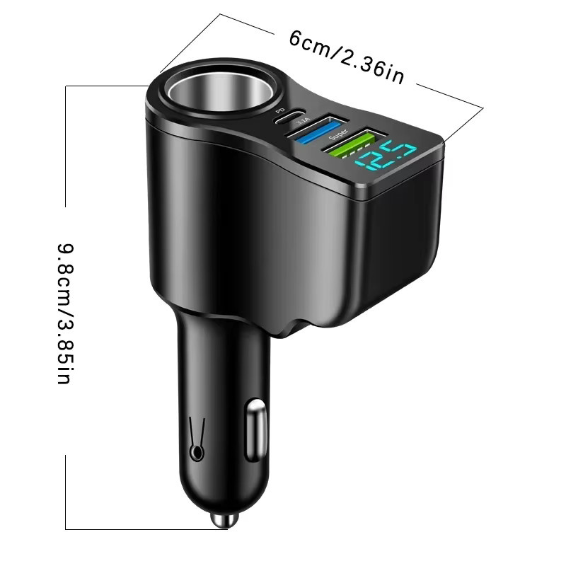 Digitales 66W Autoladegerät mit Dual-USB-Anschluss und Zigarettenanzünder-Konverter in Schwarz - Bild 6