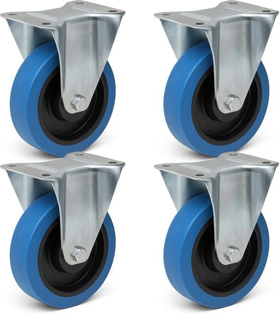 Wiltec Bockrollen Set mit 4 Transportrollen aus Kunststoff und Stahl, Farbe: Blau/Grau, Durchmesser: 160 mm, Tragkraft: 300 kg - Bild 1
