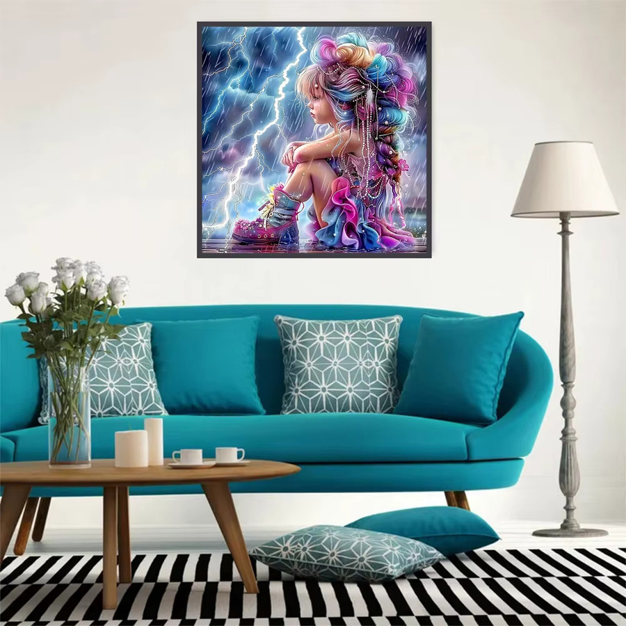 EverShine Diamantmalerei Mädchen DIY 5D Porträt Mosaik Regen Bild mit Strass Wanddekoration, Mehrfarbig, Durchmesser: 20 cm - Bild 3