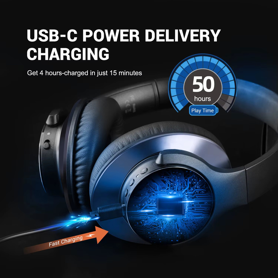 Oneodio A10 Bluetooth 5.4 Over-Ear Kopfhörer mit Hybrid-Aktivgeräuschunterdrückung (ANC), hochauflösendem Audio und 5 Mikrofonen in Schwarz - Bild 4