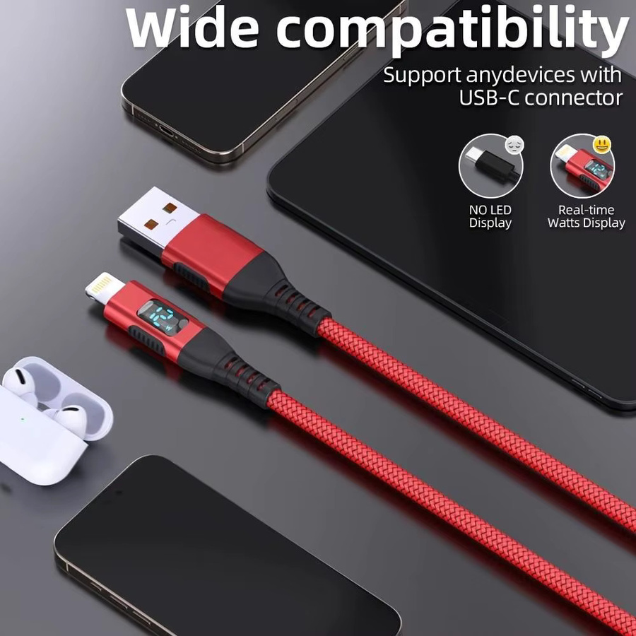 LAIHONEN Lightning-Kabel mit LED-Anzeige und Nylon-Geflecht für iPhone und iPad zum schnellen Laden - Bild 2