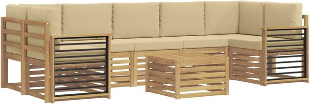 vidaXL Sofagarnitur aus Massivholz Akazie in Beige mit Latten-Design und Armlehnen - Bild 1