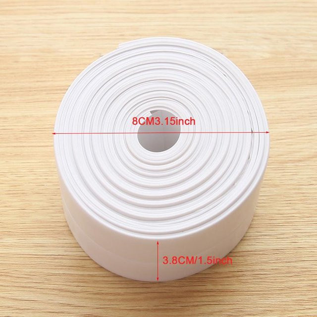 ZHPBD PVC Dichtungsband selbstklebend und schimmelresistent für Badewanne und Waschbecken, Farbe: Weiß, Breite: 3,8 cm, Länge: 3,2 m - Bild 1
