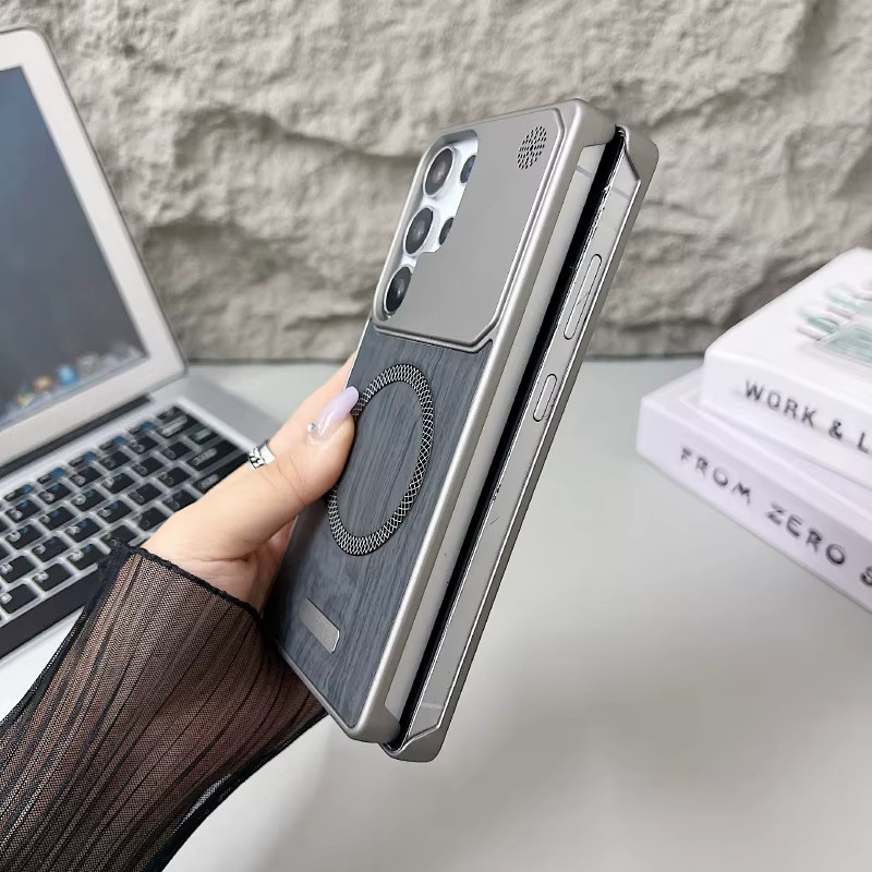 Luxus PU Leder Handyhülle mit Holzmaserung für Samsung Galaxy S25, S24 Ultra und S23 in Rot, magnetischer Anti-Drop Schutz - Bild 3