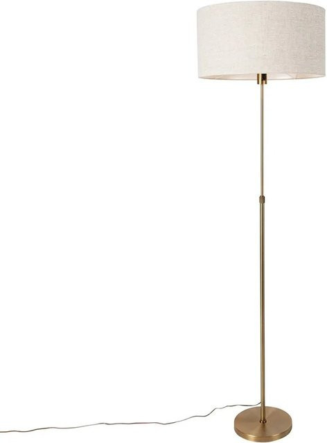 QAZQA Stehlampe aus Stahl in Bronze mit dimmbarem Stoffschirm in Hellgrau, höhenverstellbar, E27 - Bild 1
