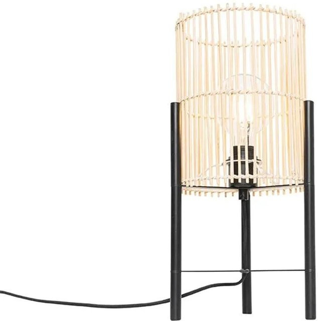 QAZQA Skandinavische Tischlampe Natasja aus Bambus und schwarzem Stahl mit E27 Fassung, Höhe: 46,0 cm, Breite: 23,5 cm, Tiefe: 23,5 cm - Bild 1