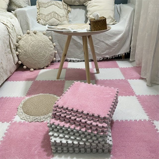 DHDH Baby-Spielmatte aus Polyester, 16 Stück ineinandergreifende weiche und rutschfeste Matten für Kinderzimmer oder Schlafzimmer, Farben: Weiß und Rosa, B/T/H: 30 x 30 x 30 cm - Bild 1