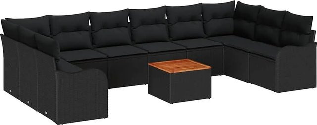 vidaXL Garten-Sofa-Set 10-teilig aus Poly Rattan in Schwarz mit U-Form und Stauraumfunktion inklusive Tisch und Kissen - Bild 1