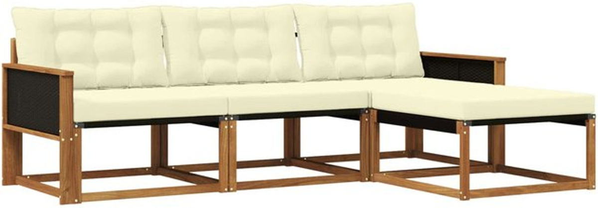 Modernes 4-teiliges Outdoor-Sofagarnitur Loungemöbel Set von vidaXL aus Akazie und Textilene in Natur und Beige - Bild 1
