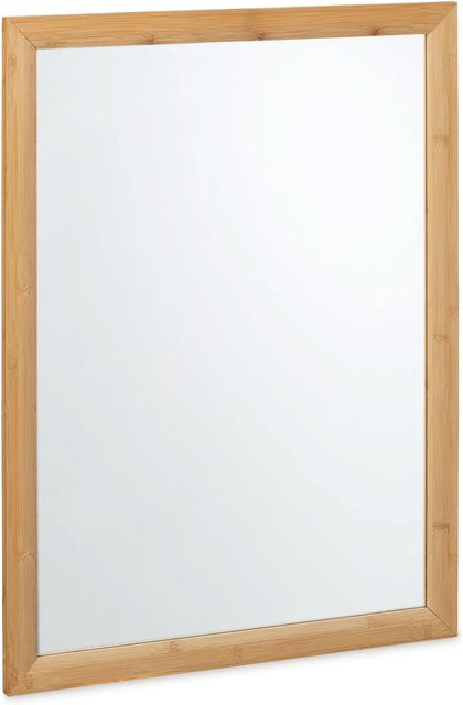 Relaxdays Wandspiegel aus Bambus und Glas in Hellbraun Natur, B: 80 cm, H: 60 cm, T: 2 cm - Bild 1