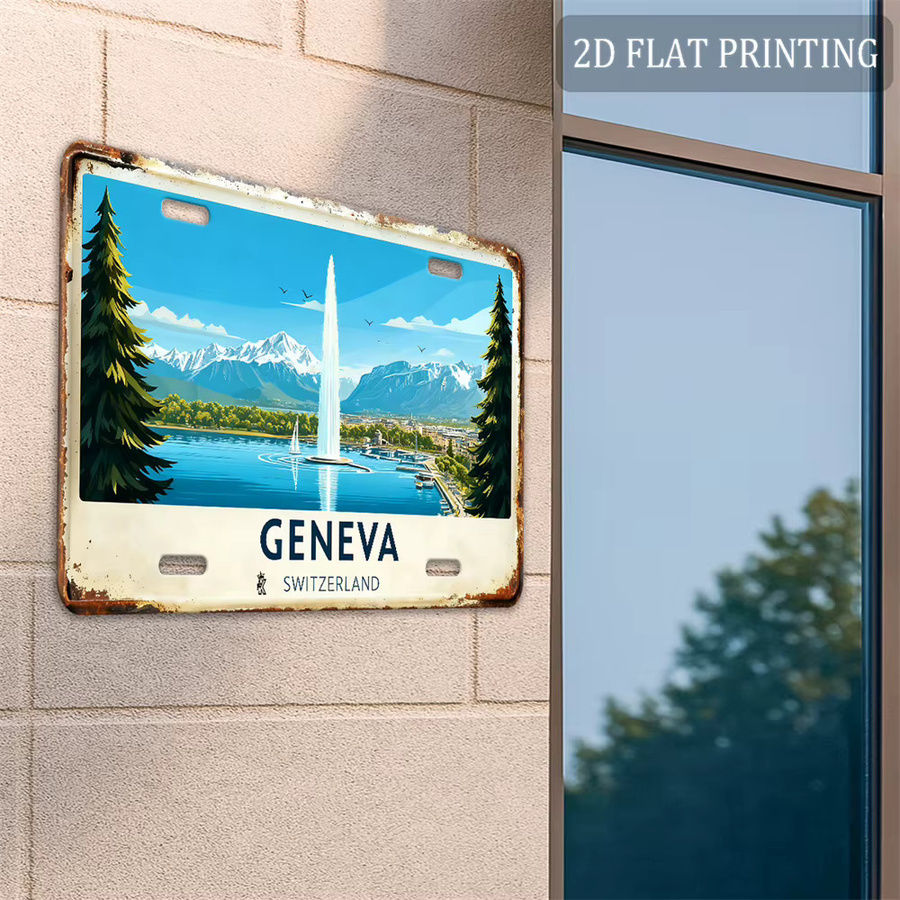Vintage Genfer Schweizer Aluminiumschild CIFBUY Retro Metallposter Seeblick Wanddekoration B: 30,48 cm, H: 15,24 cm, T: 15,24 cm, Mehrfarbig - Bild 4