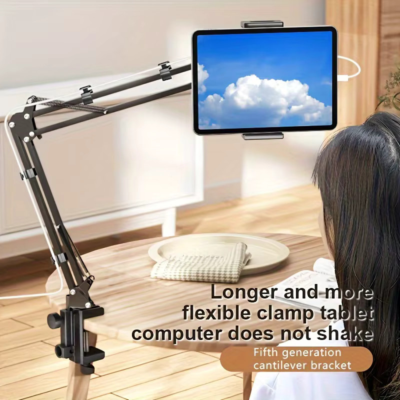 Whxmsh Verstellbarer Bett-Tablet-Halter in Schwarz mit drehbarem langen Arm und Klemme für 4,7-13 Zoll Geräte wie iPad Mini Air Pro - Bild 3