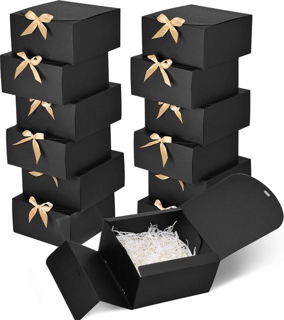 Set aus 10 oder 20 Geschenkboxen aus Kraftpapier mit Deckel und Schleifenbändern in Braun oder Schwarz für Hochzeiten, Geburtstage und Festivals - Bild 1