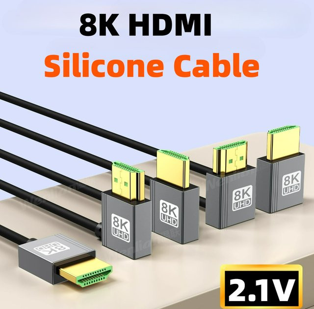 BSN HDMI 2.1 Silikon-Kabel in Schwarz mit rechtwinkligem Winkel für 8K, Kameras und Live-Streaming - Bild 1