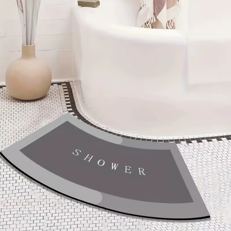 VIKAMA Badezimmer-Fußmatte in Grau, minimalistische halbkreisförmige Duschmatte, rutschfest und schnelltrocknend, B/T: 75 x 40 cm - Bild 2