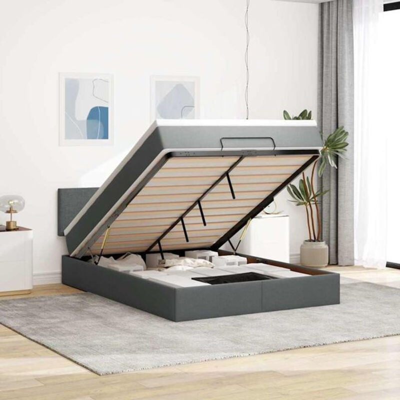 Modernes Polsterbett mit Matratze und LED-Beleuchtung von Vidaxl in Anthrazit, B/T/H: 140 x 190 x 88 cm - Bild 1