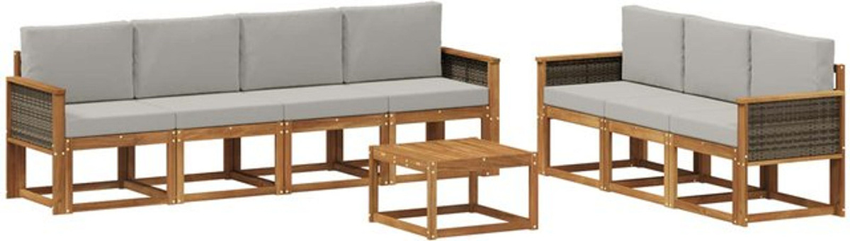 vidaXL Outdoor-Sofagarnitur aus Akazien-Massivholz mit 7-teiligem Set und Kissen in Natur und Hellgrau - Bild 1