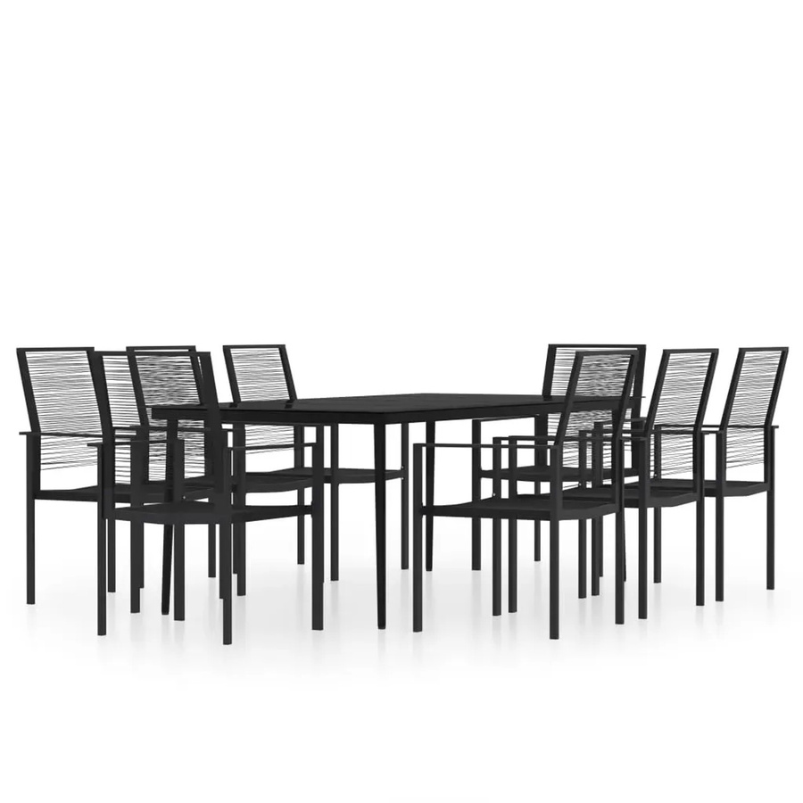 vidaXL 9-teilige Garten-Essgruppe in Schwarz aus Stahl, Glas und PVC-Hohlrattan - Bild 2