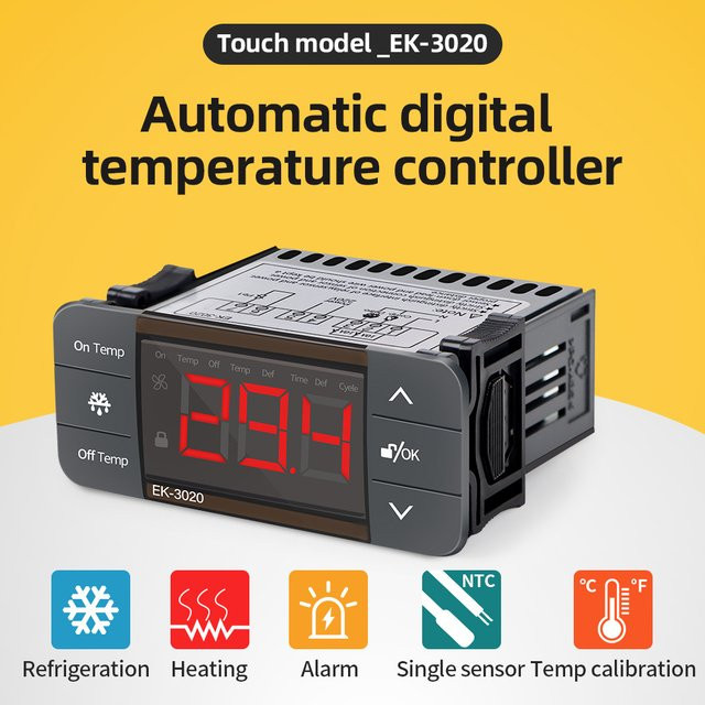 JUANJUAN Digitaler Temperaturregler EK-3020 Hygrometer Thermostat mit zwei Relaisausgängen und Sonde in Schwarz, 220 V - Bild 1