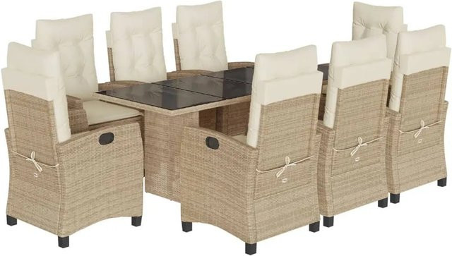 vidaXL 9-tlg Garten-Essgruppe aus PE-Rattan mit Kissen in Beige und Cremeweiß, Modell 28 - Bild 1