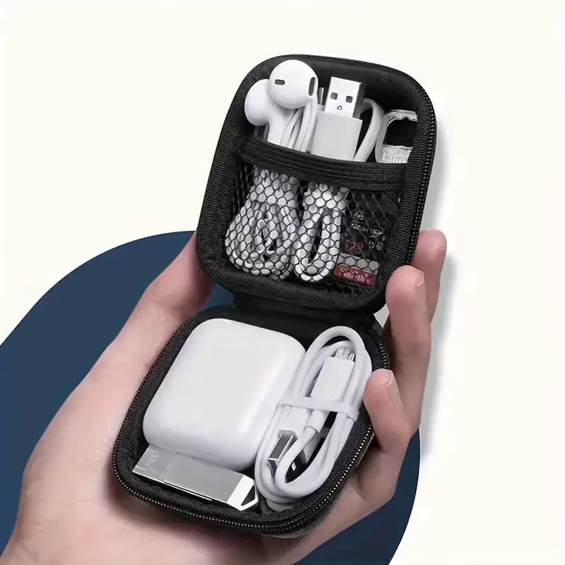 Reise-Aufbewahrungstasche aus Oxford-Gewebe in Schwarz für Kabel, Powerbank und Kopfhörer - Bild 2