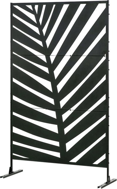 Furnicato Outdoor-Sichtschutz Paravent mit Stahlrahmen und Palmblatt-Design in Schwarz, B: 200 cm, H: 120 cm - Bild 1