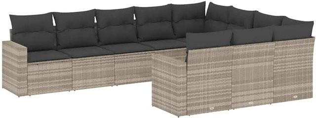 vidaXL 10-tlg. Garten-Sofagarnitur in L-Form aus Poly-Rattan in Hellgrau mit Sitzkissen und Rückenkissen - Bild 1