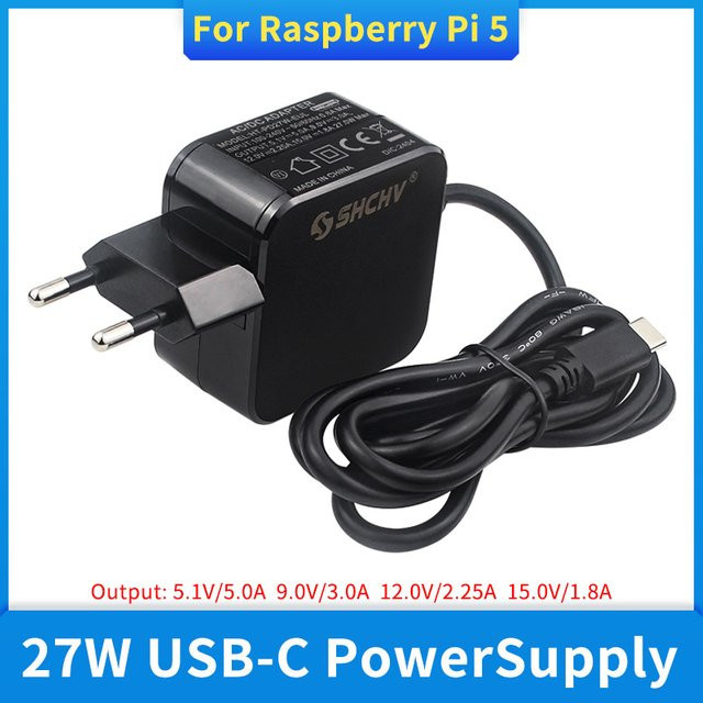 Raspberry Pi 5 Netzteil 27W USB Typ C Ladegerät Schwarz 5,1V 5A - Bild 1