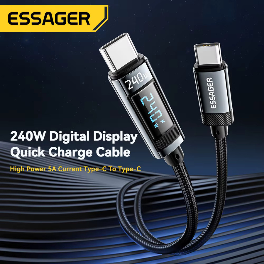 Essager USB Typ C auf USB C Kabel 240 W PD 3.1 100 W Schnellladekabel 6 A Datenkabel für MacBook Pro Laptop Xiaomi iPad in Schwarz und Grau - Bild 4
