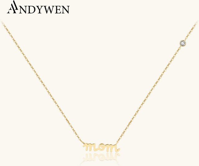 ANDYWEN Halskette mit Buchstaben Mama Anhänger, 925 Silber, Gold, Damen - Bild 1