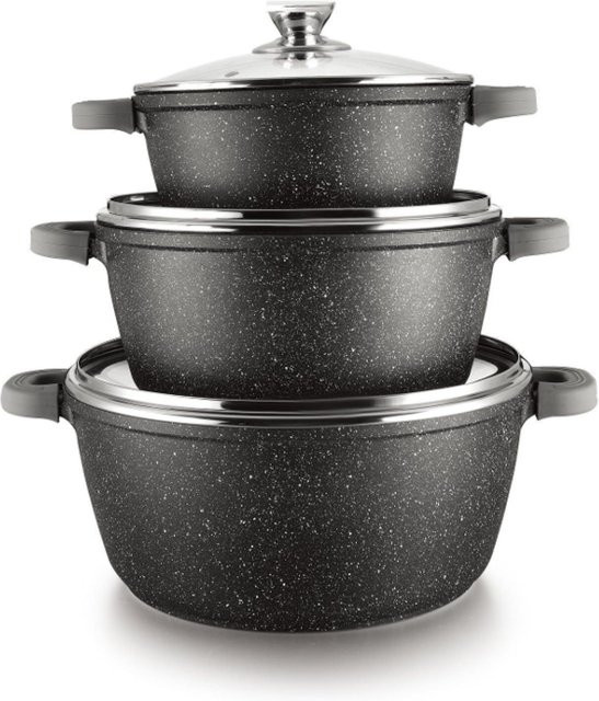 Cheffinger 6-tlg Kochtopfset mit Deckel und Antihaftbeschichtung in Grau - Bild 1