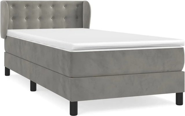 vidaXL Boxspringbett mit Matratze in Hellgrau aus Samt, Hybrid-Design mit Taschenfederkern, B/T: 100 x 200 cm - Bild 1