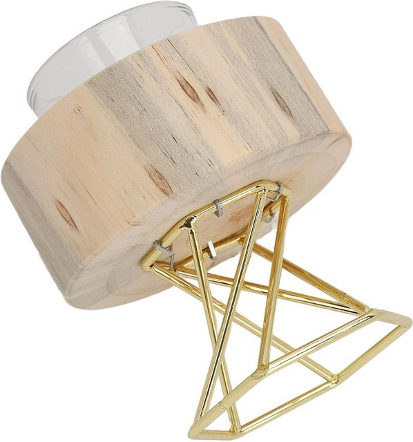 Koogeelife Kerzenhalter aus Holz und Metall in Beige, Dekorativer Teelichthalter für den Tisch - Bild 1