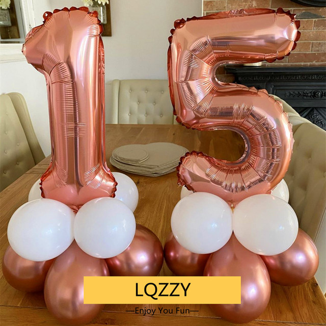 LQZZY 20 Stück Zahlenballons in Roségold Metallic für Geburtstag Dekorationen, 81,28 cm - Bild 1