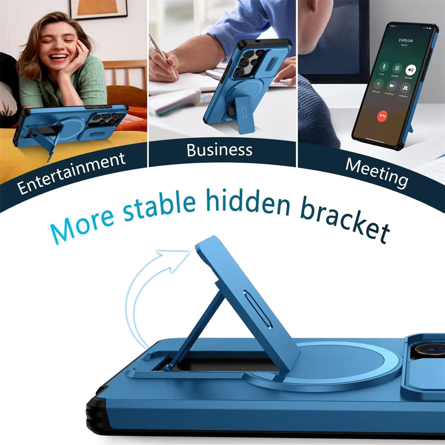 Magnetische Handyhülle mit Ständerabdeckung für Samsung Galaxy S25 FE S24 S23 Ultra S22 Plus A17 A36 A56 A16 A15 A35 A55 in Orange und Blau - Bild 3