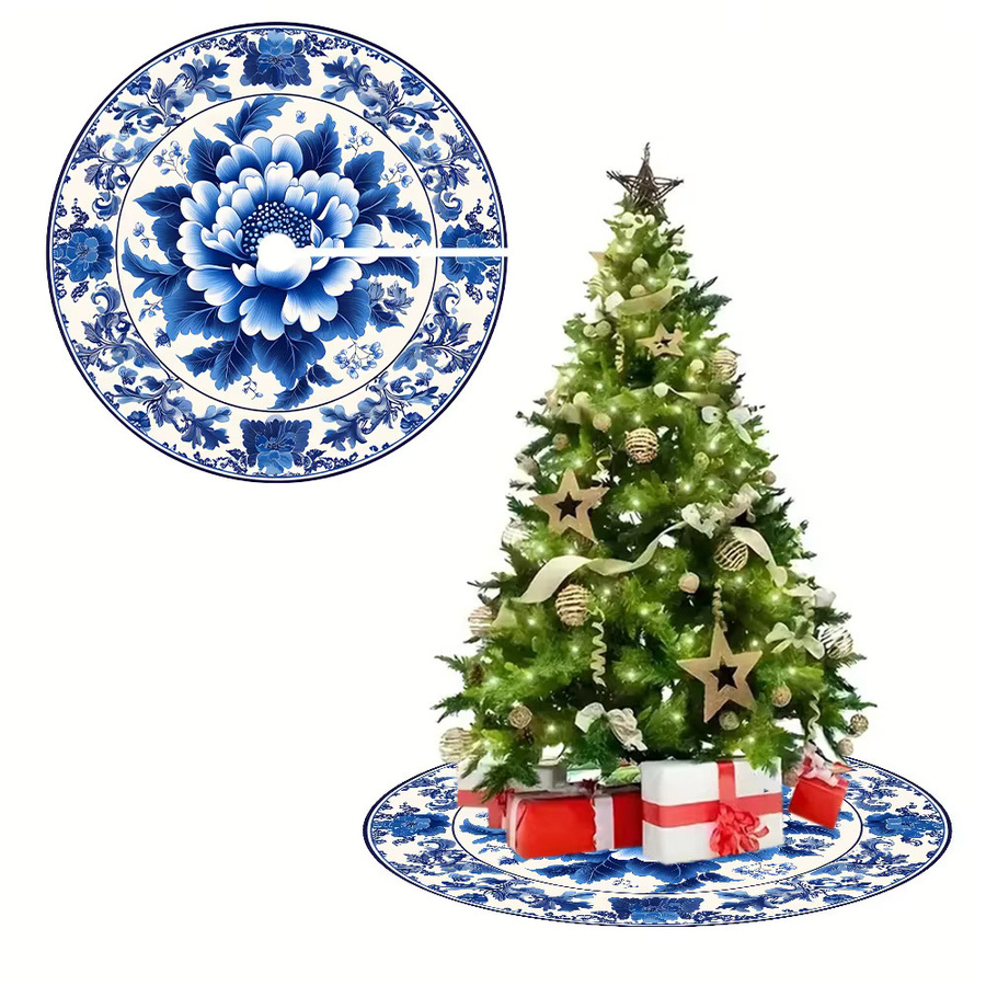 VIKAMA Weihnachtsbaumrock mit Porzellanmuster in Blau und Weiß für deine Weihnachtsdekoration - Bild 6