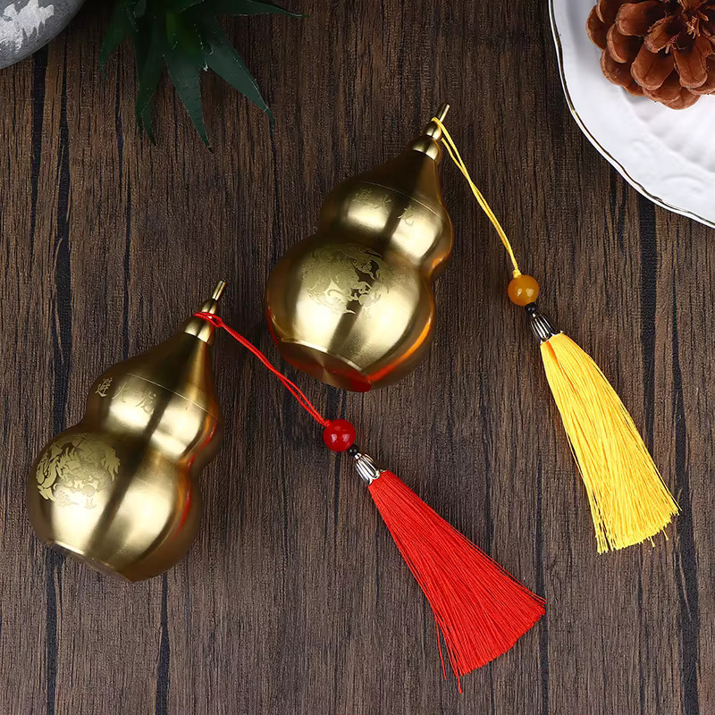 JETTING Feng-Shui Messing-Kürbis-Ornament mit Quaste in Gold für Wohlstand und Langlebigkeit - Bild 2