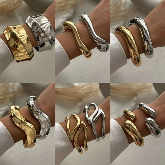 Armreif Messing, Gold Farbe, Geometrisch, Vintage, Unisex - Bild 1