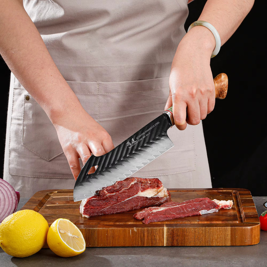 SHANGDAO Professionelles Santoku-Messer aus 67-lagigem Damaststahl mit handgeschmiedetem Holzgriff, 19,05 cm - Bild 4