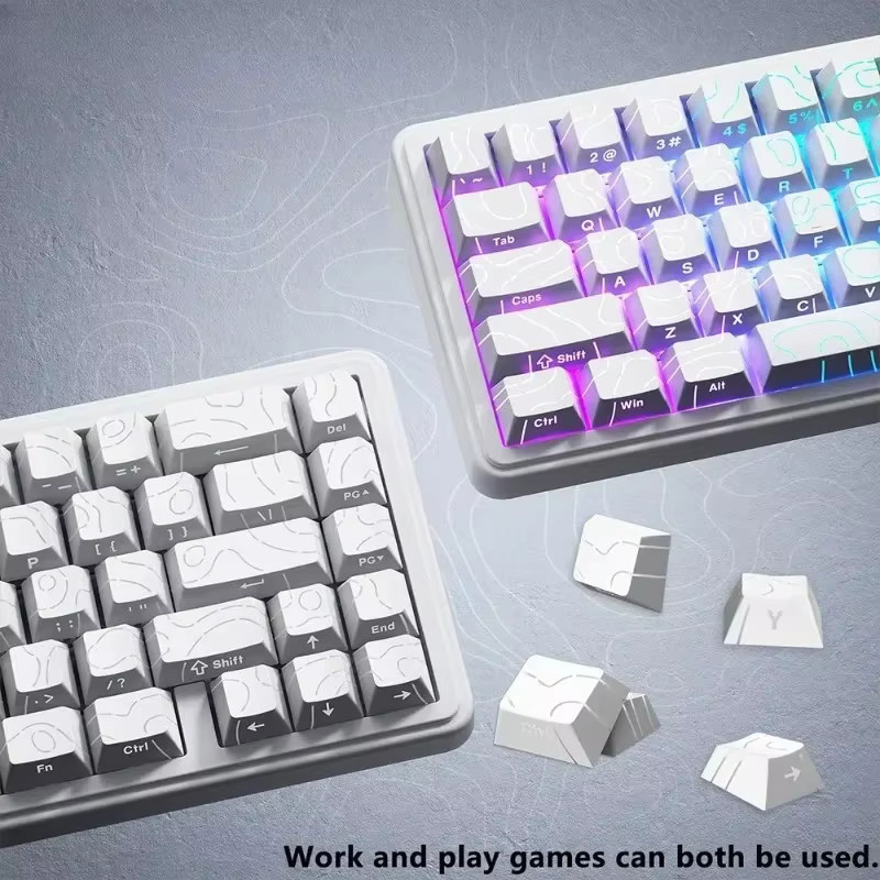Mechanische Tastatur für MX Gamer mit topografischen PBT Cherry Profil Tastenkappen, 98 Tasten, durchscheinend, Seitendruck-Hintergrundbeleuchtung, Farbe: Weiß/Transparent - Bild 2